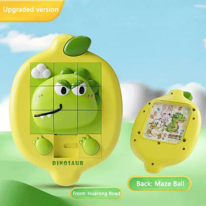 Cartoon Dinosaur Slide Puzzle Game Huarong Road Puzzle Board Educational Smart Logic Board Game for Children Ages 2-6 Travel Toy