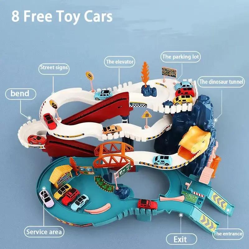 Electric Dinosaur Mountain Track Car Adventure Game Racing Rail Car Toys Track Interactive Train Children'S Educational Toys