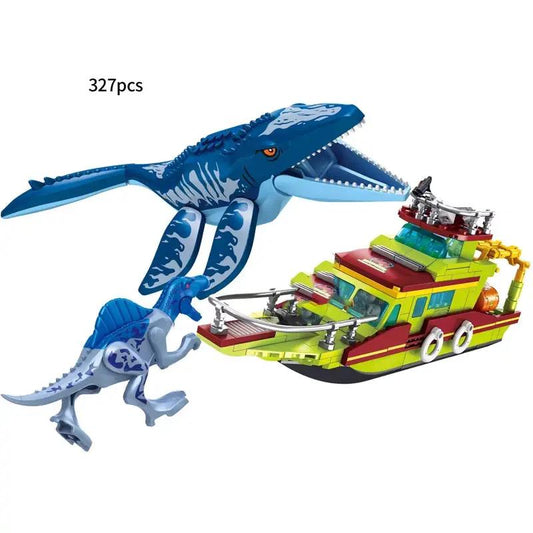 327Pcs Escape Canglong Mouth Building Blocks Jurassic World Canglong Attack Ship Bricks Toys Dinosaur Theme Gift