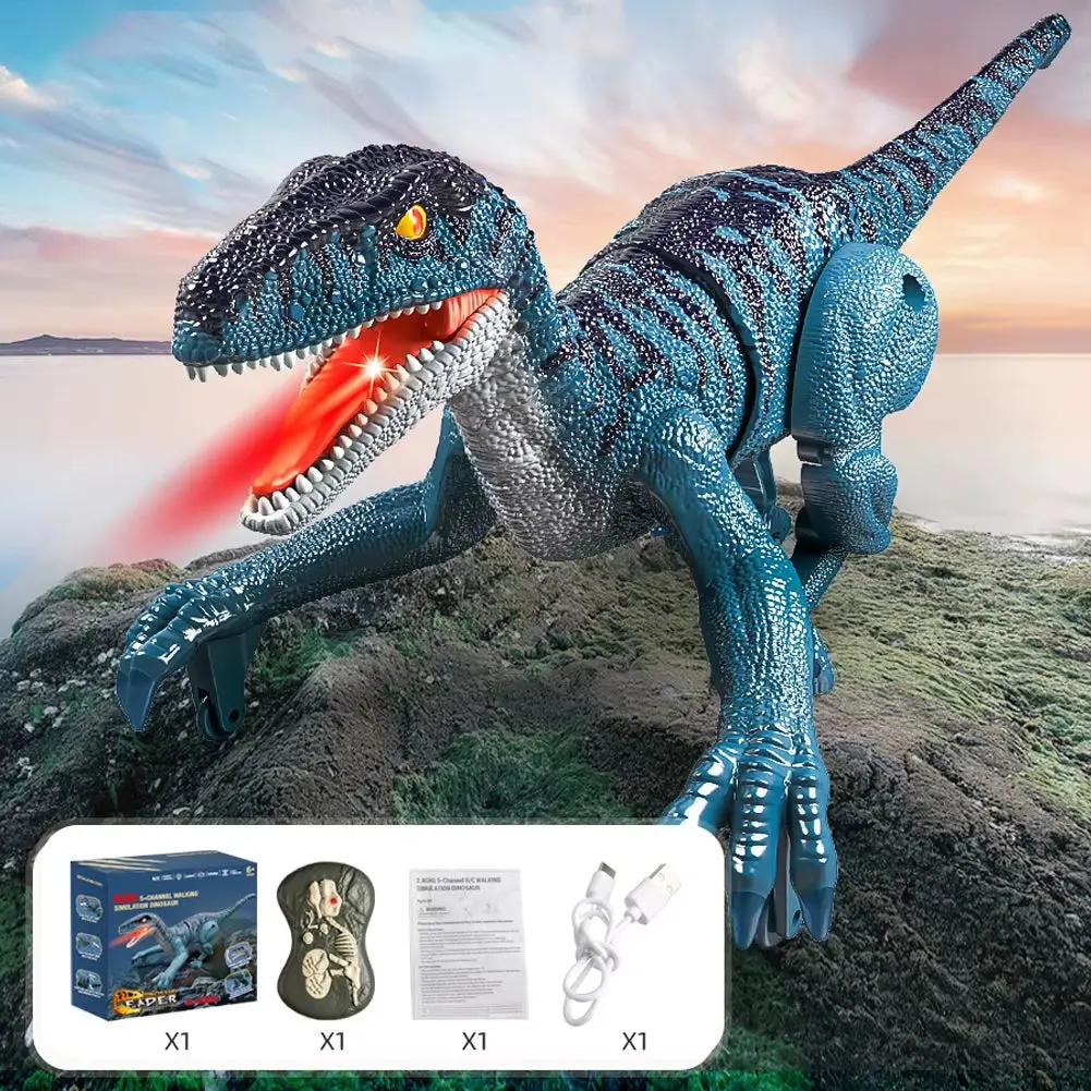 Remote Control Dinosaur Toys RC Electric Walking Jurassic Dinosaur Simulation Velociraptor Toy with LED Light Roaring for Kids