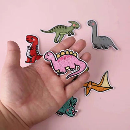8Pcs Dinosaur Animal Iron Patches for Clothing Kids Embroidered on Cute Anime Lot Sets Mixed Jackets Sew Diy Pack Bulk Wholesale