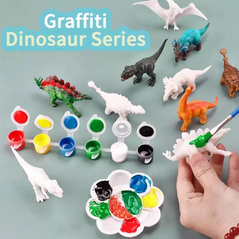6/8Pcs DIY Painted Graffiti Dinosaur White Embryo Animals Model Children'S Educational Handmade Painting Colorful Dinosaur Toys