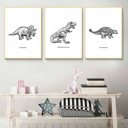Dinosaur Sketch Paleontology Wall Art Canvas Painting Dinosaur Nordic Poster Print Wall Picture for Boy Kids Room Playroom Decor