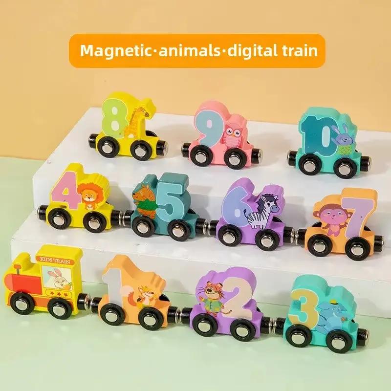 Educational Wooden Magnetic Toy Dinosaurs Train Early Learning Number Matching Desktop Puzzle Toys for Children Montessori Conce