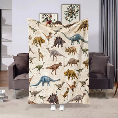 1Pc Soft and Warm Dinosaur Print Flannel Blanket for Sofa, Bed, and Office - Perfect Christmas, Halloween, and Birthday Gift
