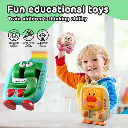 Cartoon Dinosaur Slide Puzzle Game Huarong Road Puzzle Board Educational Smart Logic Board Game for Children Ages 2-6 Travel Toy