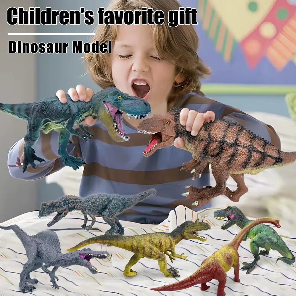 8 Large-Sized Hand-Painted Lifelike Dinosaurs, Length 8-14Inch Cm, Jurassic Tyrannosaurus, Allosaurus, Brachiosaurus, Parasaurolophus, Diplodocus, Spinosaurus, Triceratops, Ornament Collection Models