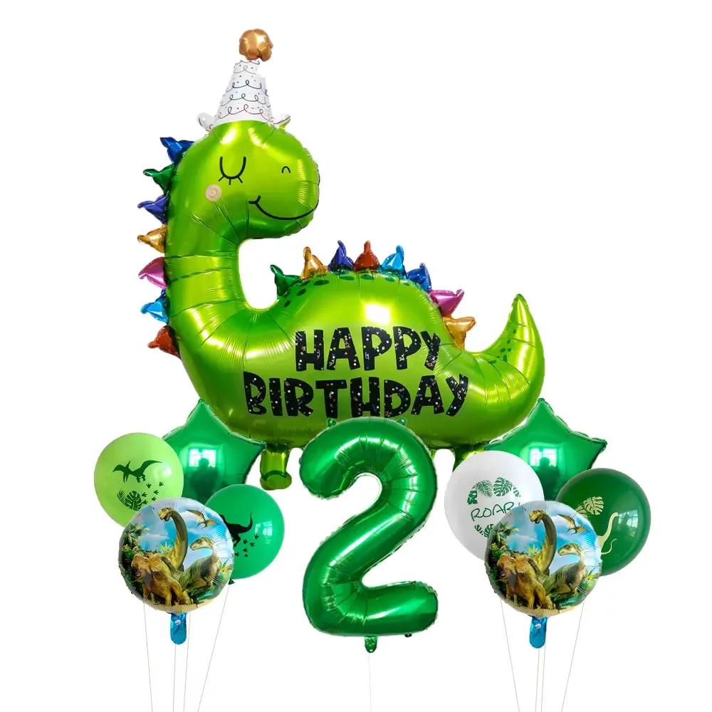 1Set Happy Birthday Dinosaur Number Star Foil Balloons with Jurassic Theme Latex Balloon Children'S Birthday Party Decorations