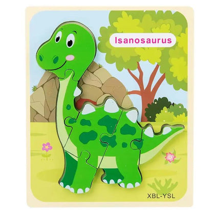Baby Wooden Cartoon Dinosaur 3D Puzzle Jigsaw for Kids Boy Girl Montessori Early Learning Educatioanl Puzzle Toys
