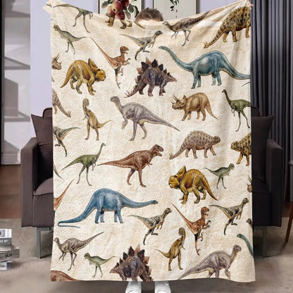 1Pc Soft and Warm Dinosaur Print Flannel Blanket for Sofa, Bed, and Office - Perfect Christmas, Halloween, and Birthday Gift