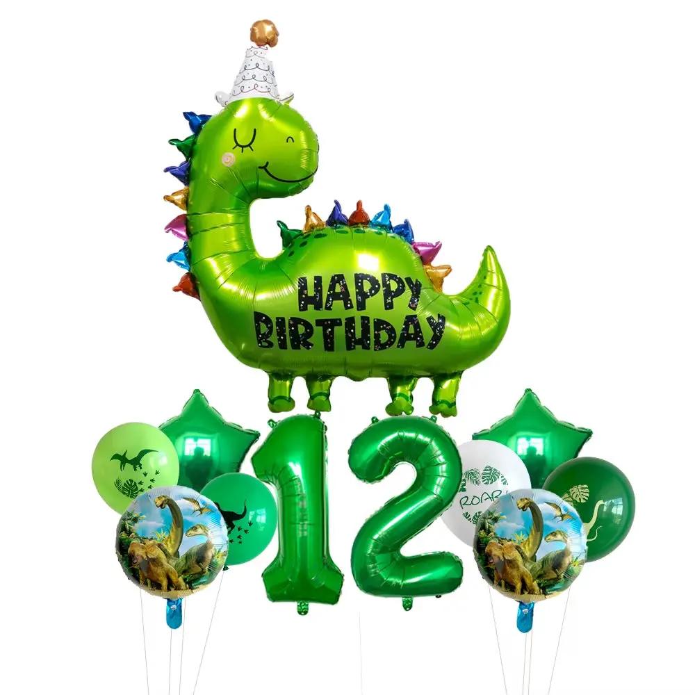 1Set Happy Birthday Dinosaur Number Star Foil Balloons with Jurassic Theme Latex Balloon Children'S Birthday Party Decorations