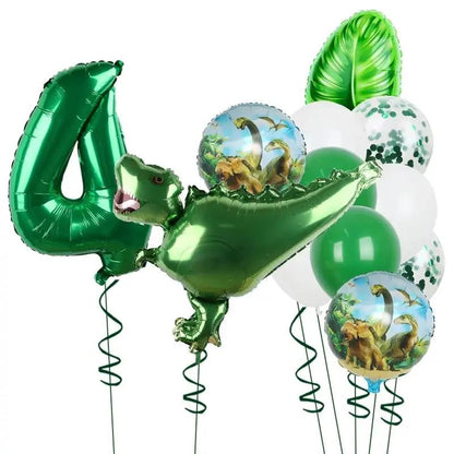 1Set Dinosaur 32Inch Number Leaf Aluminum Film Balloon Set Jurassic Dinosaur Theme Green Balloon Kids Birthday Party Supplies