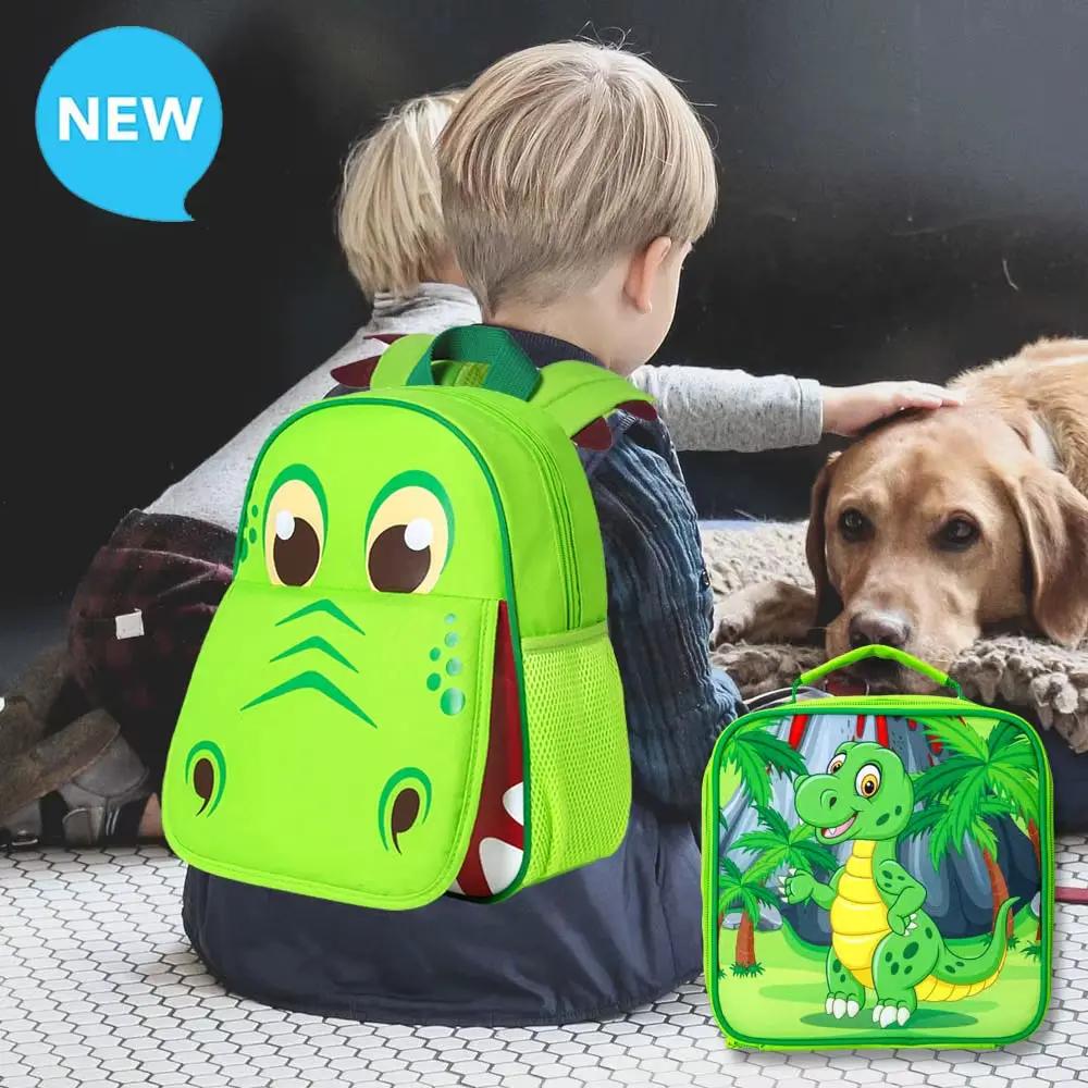 3PCS Toddler Backpack and Lunch Box for Boys, 12" Dinosaur Preschool Kids Bookbag, Cute Animal Kindergarten Schoolbag