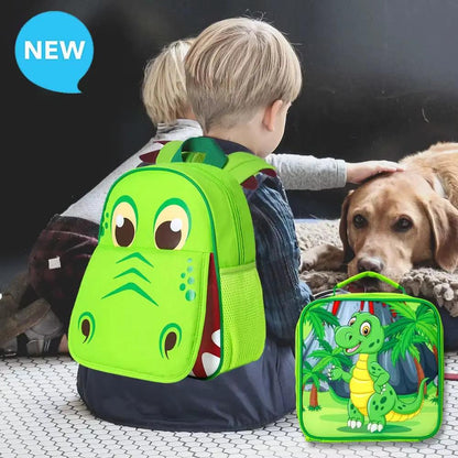 3PCS Toddler Backpack and Lunch Box for Boys, 12" Dinosaur Preschool Kids Bookbag, Cute Animal Kindergarten Schoolbag