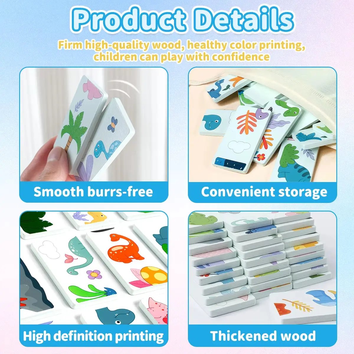 Kids Educational Dinosaur Domino Matching Exercise Fine Motor Hand-Eye Coordination Stacking Building Blocks Montessori Toys