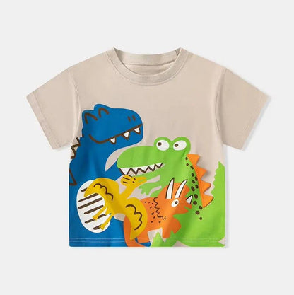 2025 Summer Children Boy Shorts Sleeve T-Shirts Cartoon Dinosaur Cotton Baby Boy Top 2-8 Years Kids Toddler Boy T Shirts Clothes