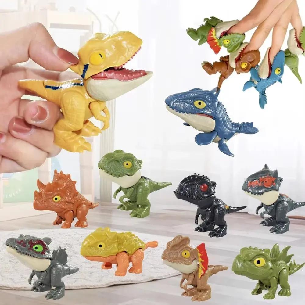 Mini Cartoon Animal Tyrannosaurus Toy Plastic Hand Funny Bite Finger Dinosaurs Mobile Joint Animal Finger Hand Doll Prop