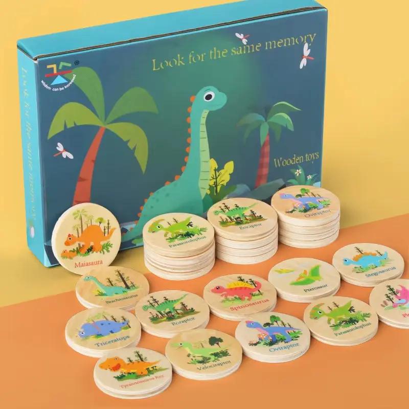 Memory Game Dinosaur Matching Toy Preschool Matching Board Game for Early Learning Development Wooden Games Summer Party Gift