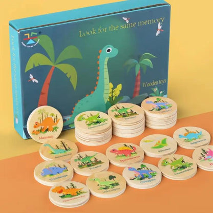 Memory Game Dinosaur Matching Toy Preschool Matching Board Game for Early Learning Development Wooden Games Summer Party Gift