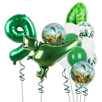 1Set Dinosaur 32Inch Number Leaf Aluminum Film Balloon Set Jurassic Dinosaur Theme Green Balloon Kids Birthday Party Supplies