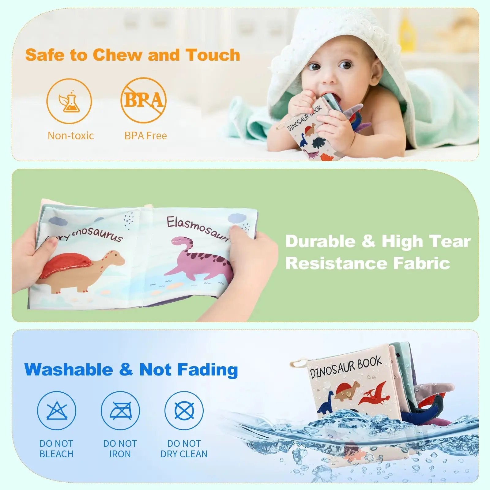 17X16Cm Baby Soft Cloth Book Tail Cloth Book Parent-Child Interactive Sensory Dinosaur Book 0-36 Months Newborn Montessori Toy