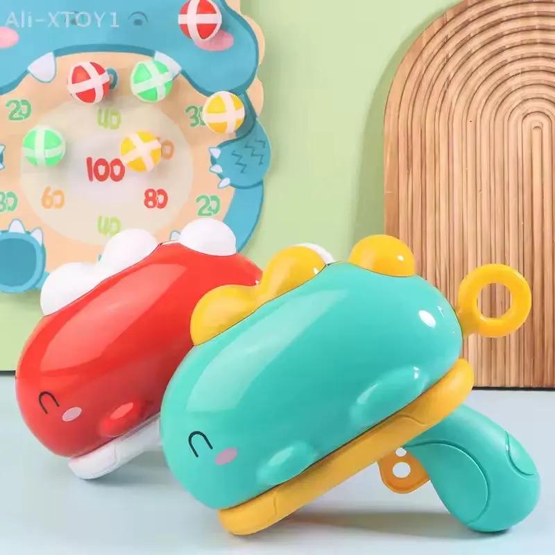 1 Set Catapult Target Dart Board Sport Softball Interactive Toys for Boys Girls Gift Kids Cartoon Dinosaur Sticky Ball Gun Toy