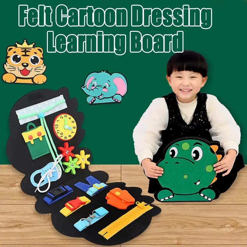 Children Busy Board Montessori Toys Dinosaur Dressing Learning Board Fine Motor Skills Training Sensory Early Education Toy Gift