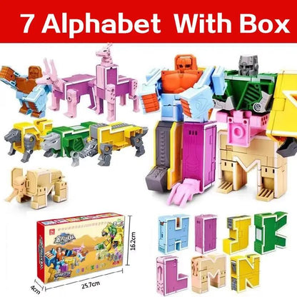 GUDI Assemble Robots Transformation Building Blocks Action Figure Car Model Deform Number Letters Alphabet Math Educational Toys