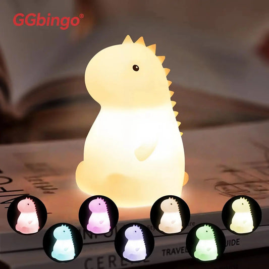 RGB Silicone Dinosaur Night Light USB Rechargeable Tap Control LED Lamp with Soft Light for Kids Baby Bedroom Decor Gift