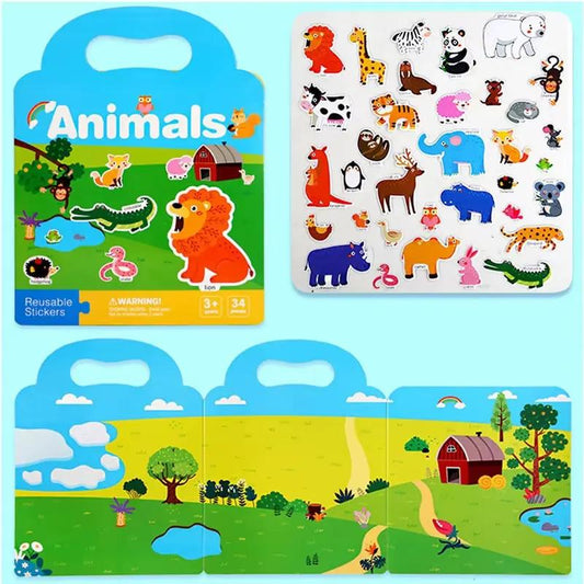 Portable Handheld Scene Sticker Books Cognitive Game Toys Animal Dinosaur Quiet Book Children Montessori Early Education Gifts