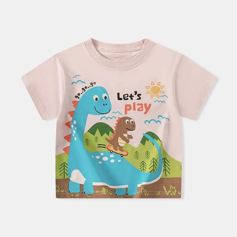 2025 Summer Children Boy Shorts Sleeve T-Shirts Cartoon Dinosaur Cotton Baby Boy Top 2-8 Years Kids Toddler Boy T Shirts Clothes