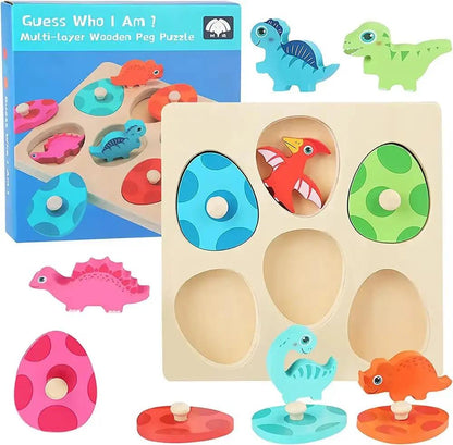 Montessori Wooden Dinosaur Puzzles Toys for Toddlers Dinosaur Match Eggs Peg Puzzles Early Learning Educational for Kids Gifts