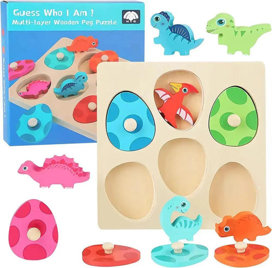 Montessori Wooden Dinosaur Puzzles Toys for Toddlers Dinosaur Match Eggs Peg Puzzles Early Learning Educational for Kids Gifts