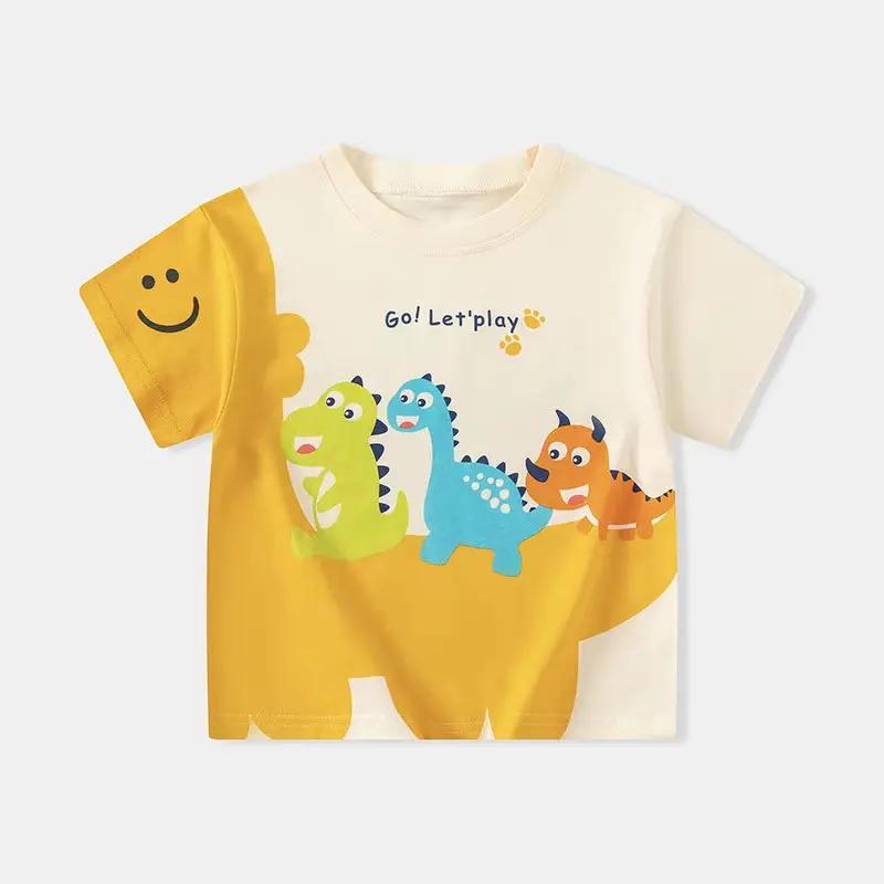 2025 Summer Children Boy Shorts Sleeve T-Shirts Cartoon Dinosaur Cotton Baby Boy Top 2-8 Years Kids Toddler Boy T Shirts Clothes