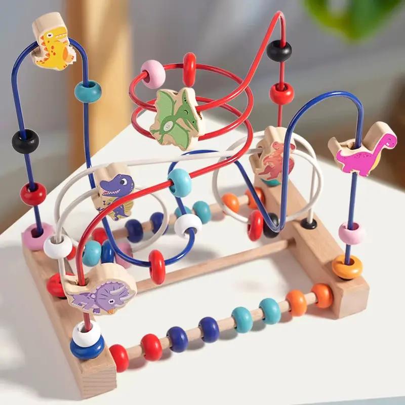 Montessori Baby Toys Wooden Dinosaur Roller Coaster Bead Maze Toddler Early Learning Educational Puzzle Math Toys for Children