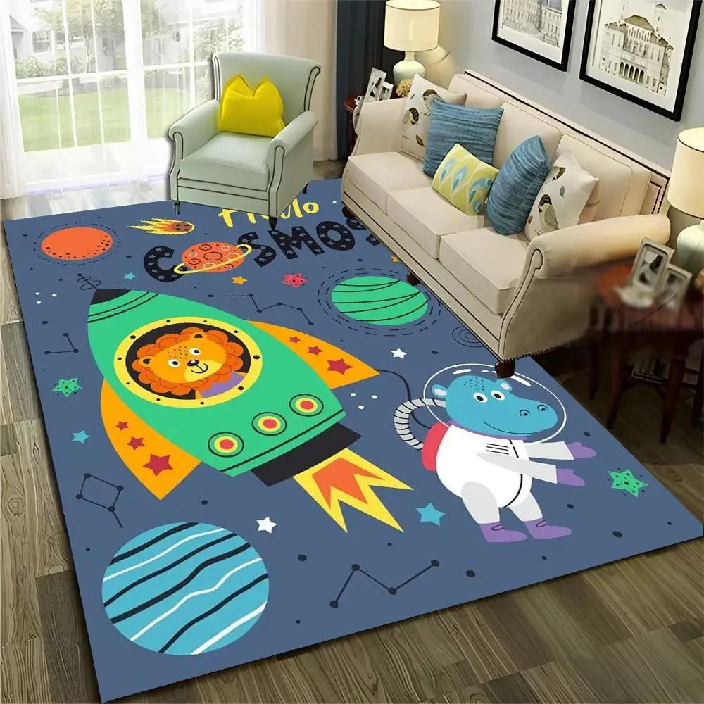 3D Cute Dino Dinosaur Space Cartoon Carpet Rug for Home Living Room Bedroom Sofa Doormat Decor,Child Area Rug Non-Slip Floor Mat