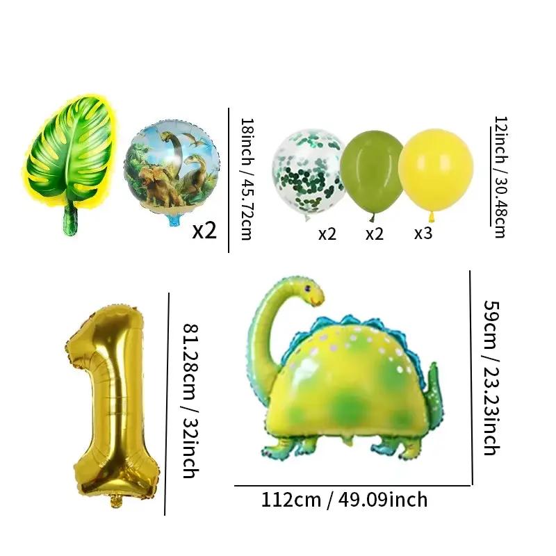 1Set Dinosaur 32Inch Number Leaf Aluminum Film Balloon Set Jurassic Dinosaur Theme Green Balloon Kids Birthday Party Supplies