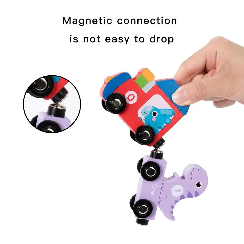 Educational Wooden Magnetic Toy Dinosaurs Train Early Learning Number Matching Desktop Puzzle Toys for Children Montessori Conce