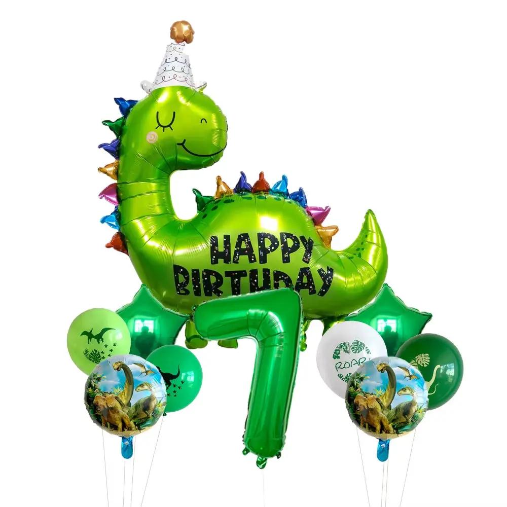 1Set Happy Birthday Dinosaur Number Star Foil Balloons with Jurassic Theme Latex Balloon Children'S Birthday Party Decorations