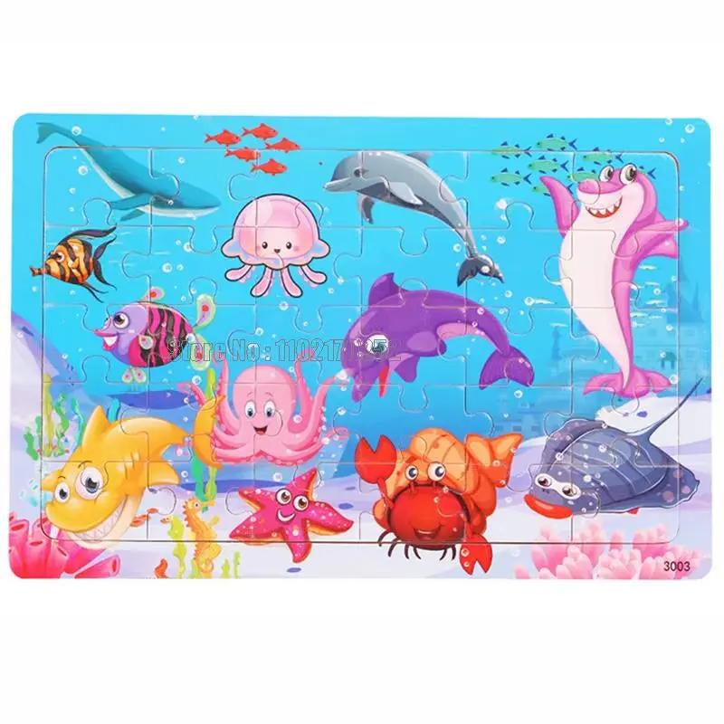 30Pcs Animals Dinosaur Puzzle Wooden Preschool Kids Cartoon Learning Educational Christmas Toys