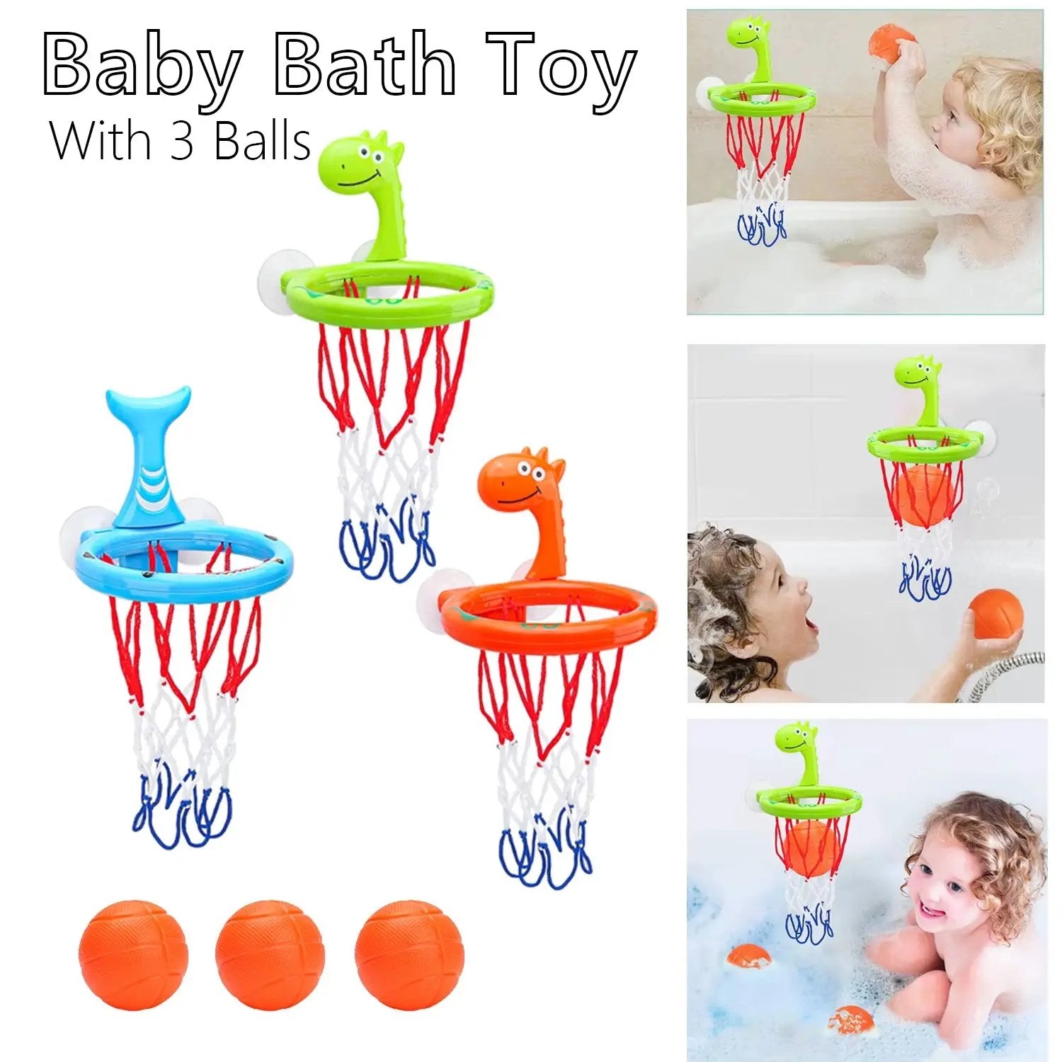 Baby Bath Toy Suction Cup Bathroom Bathtub Shooting Basketball Hoop with 3 Balls Children Toys Play Water Game Toys for Boy Gift