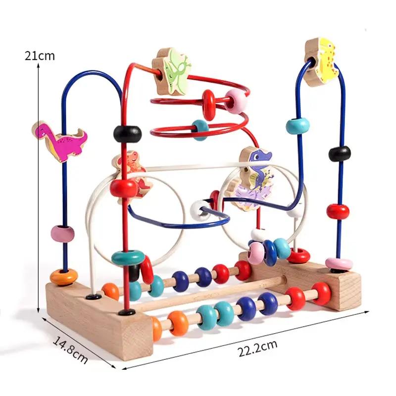 Montessori Baby Toys Wooden Dinosaur Roller Coaster Bead Maze Toddler Early Learning Educational Puzzle Math Toys for Children