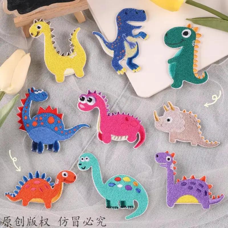 1 Pcs Cute Dinosaur Embroiled Fabric Patch Self-Adhesive Cloth Bag DIY Clothing Shoes and Hats Fusible Embroidered Patches