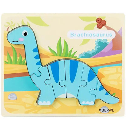 Baby Wooden Cartoon Dinosaur 3D Puzzle Jigsaw for Kids Boy Girl Montessori Early Learning Educatioanl Puzzle Toys