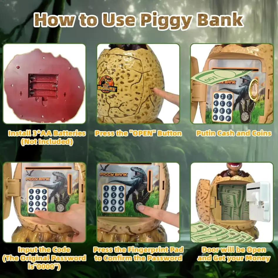Dinosaur Egg Piggy Bank 3 in 1 Fingerprint Password Lock Money Saving Box Electronic ATM Luminous Cash Box Kid Play House Toy