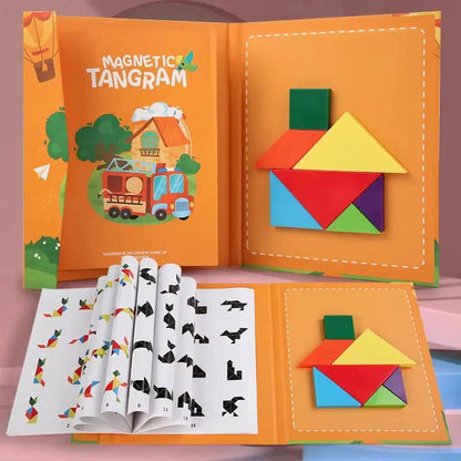 Wooden Jigsaw Magnetic Tangram Puzzle Book Educational Toys for Children Baby Kid Portable Montessori Learning Intelligence