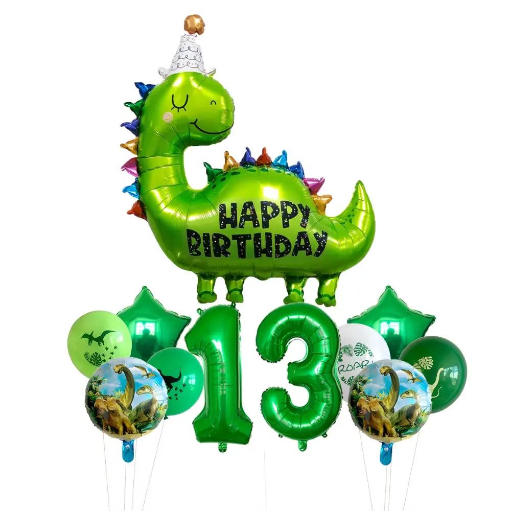 1Set Happy Birthday Dinosaur Number Star Foil Balloons with Jurassic Theme Latex Balloon Children'S Birthday Party Decorations