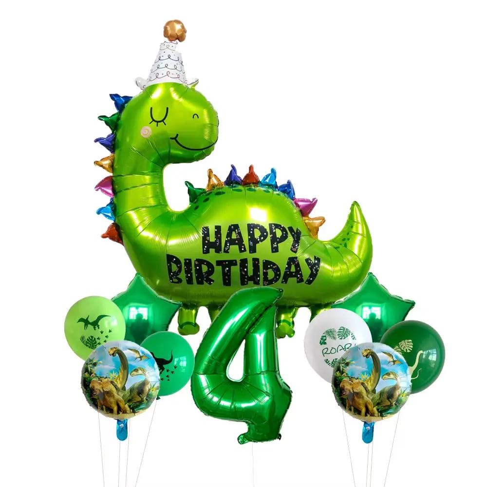 1Set Happy Birthday Dinosaur Number Star Foil Balloons with Jurassic Theme Latex Balloon Children'S Birthday Party Decorations