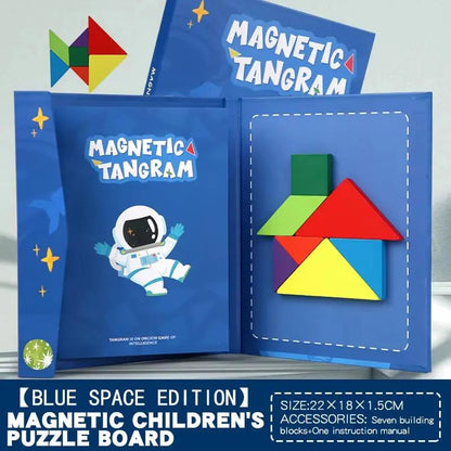 Wooden Jigsaw Magnetic Tangram Puzzle Book Educational Toys for Children Baby Kid Portable Montessori Learning Intelligence