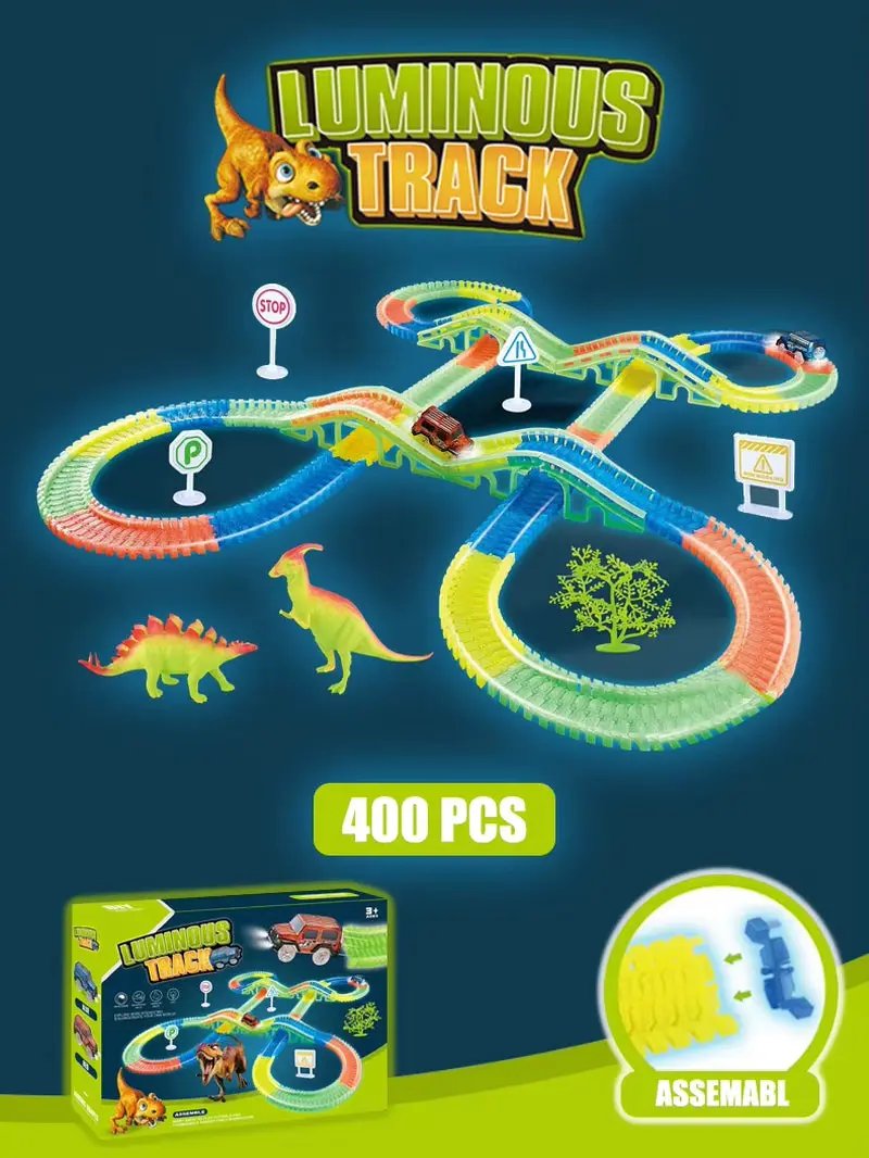 Luminous Dinosaur Track Assemblylittle Car Emit Light Mountain Road Railkids Puzzle Playful Toy Boys Christmasbirthday Gift